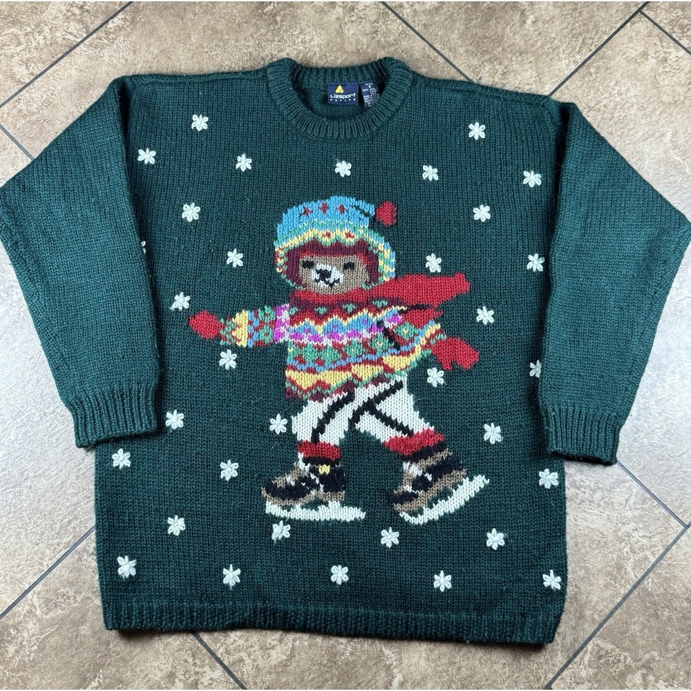 Vintage Liz Sport - Teddy Bear Ice Skating Winter Wool Sweater - Petite S